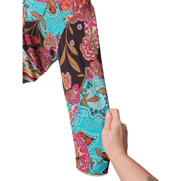 Y2k Caia Asymmetrical Long Sleeve Colorful Paisley Rose Floral Geometric Top L - Picture 4 of 8